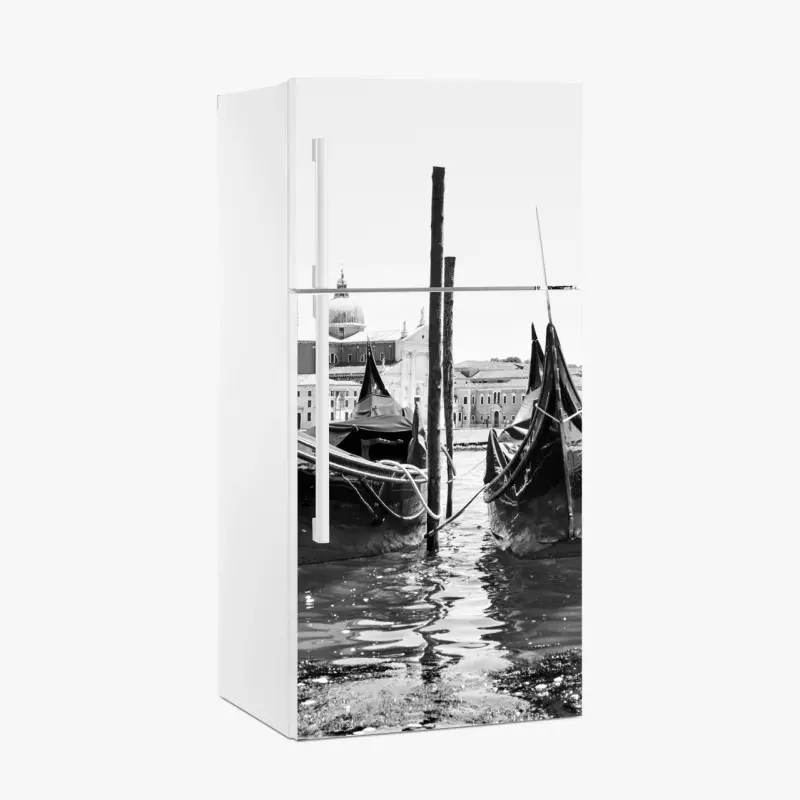 Fridge sticker moored gondolas in Venice