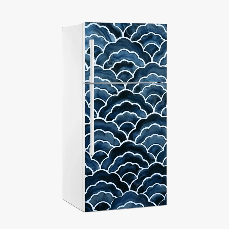 Fridge sticker japanese blue wave pattern
