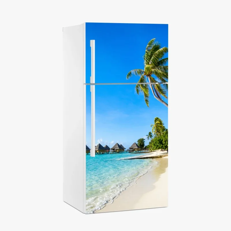 Fridge sticker tropical turquoise beach with palm trees