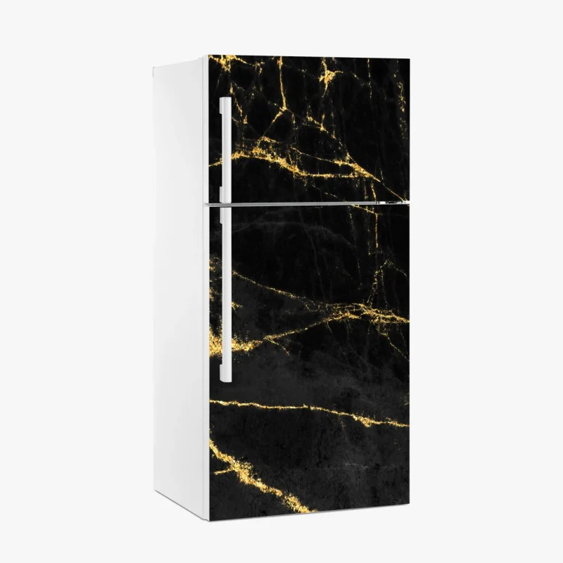 Fridge sticker luxury black marble with gold veins