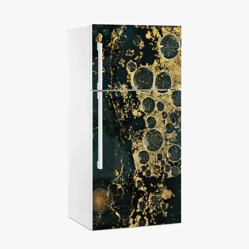 Fridge sticker turquoise and gold abstract marbled texture