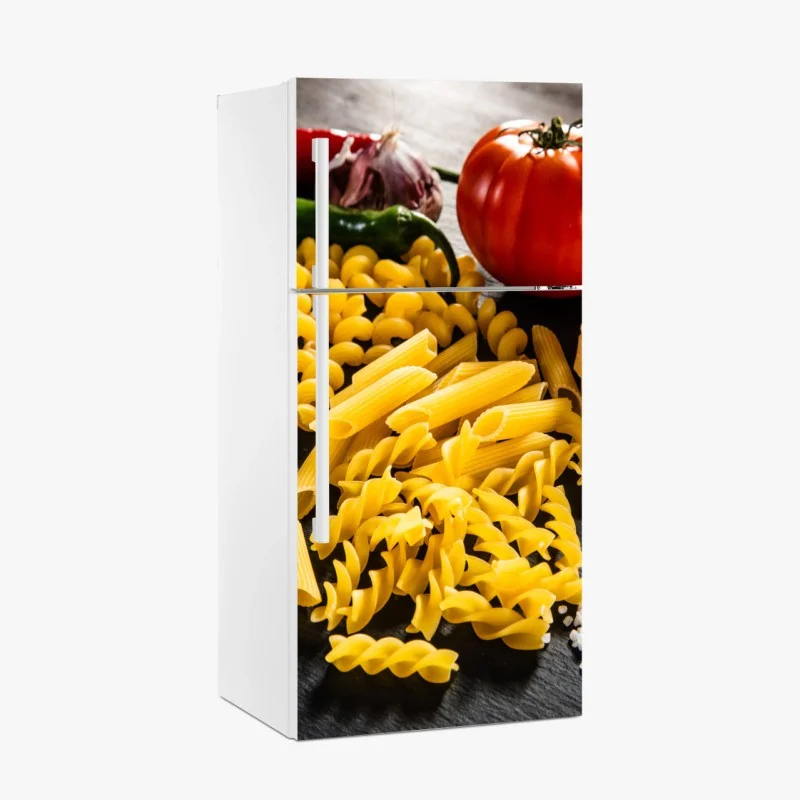 Fridge sticker assorted dry pasta and fresh ingredients