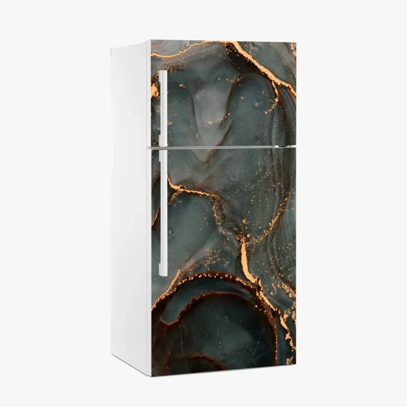 Fridge sticker luxury turquoise abstract with gold veins