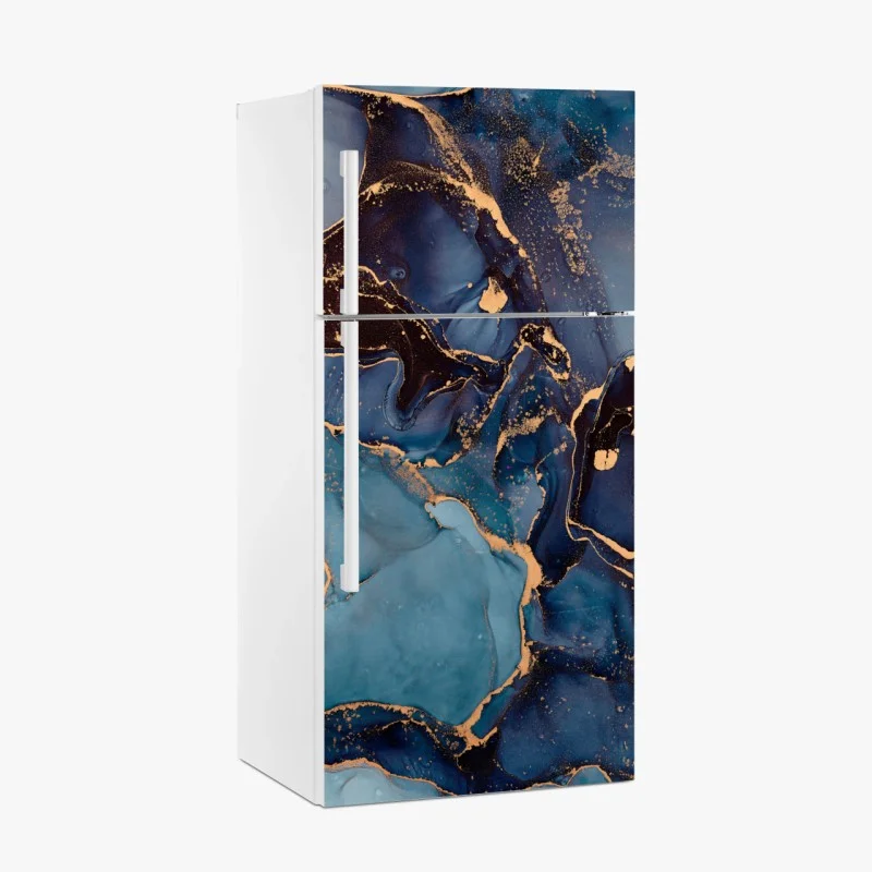 Fridge sticker deep ocean blues with gold veins