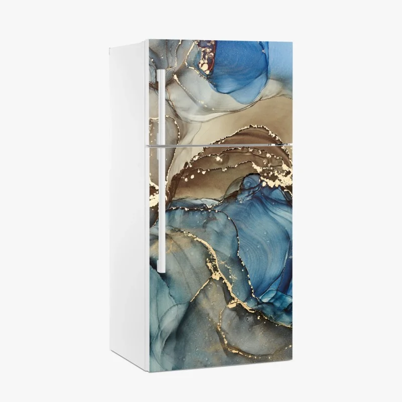 Fridge sticker blue and gold fluid abstract