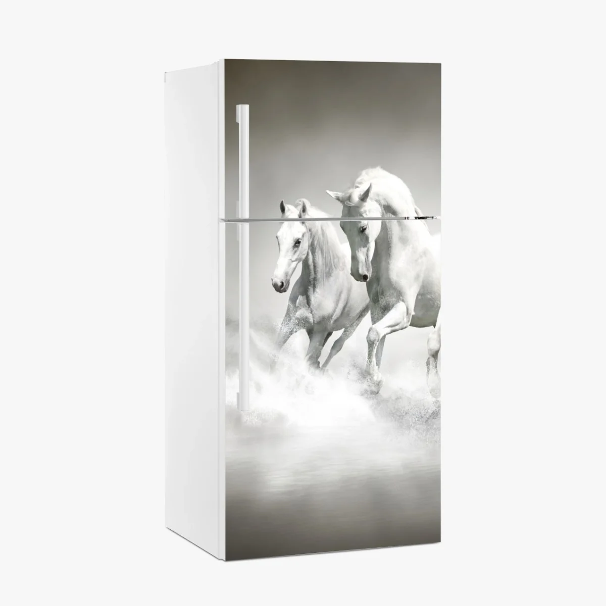 Fridge sticker three white horses running through water ⁕ Wallissimo® Fridge sticker three white horses running through water ⁕ Wallissimo®