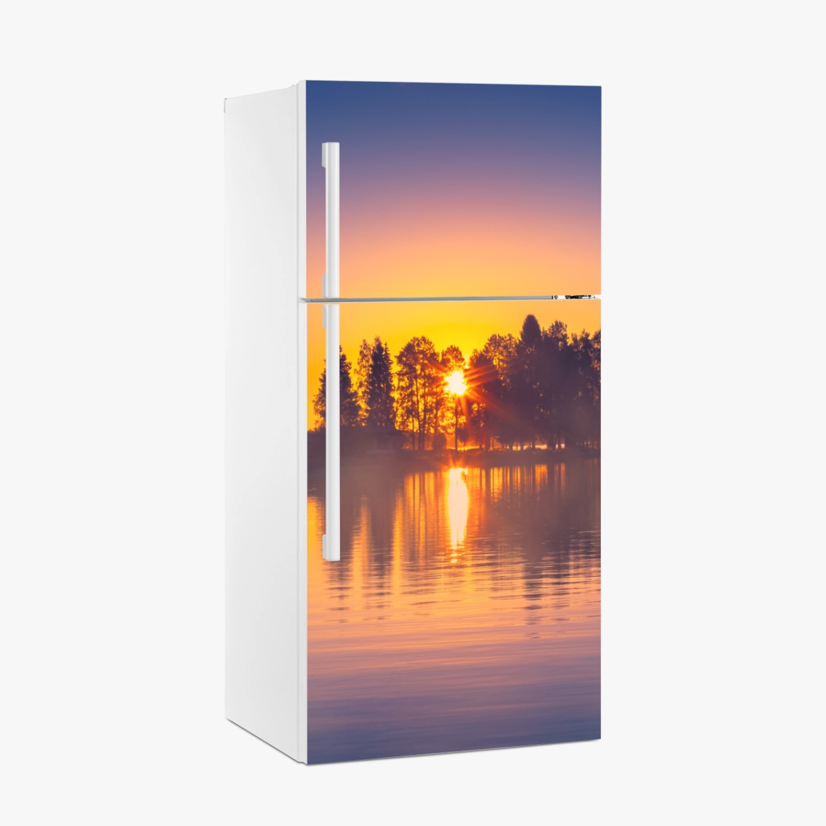 Fridge sticker misty lakeside sunset reflections • Wallissimo® Fridge sticker misty lakeside sunset reflections • Wallissimo®