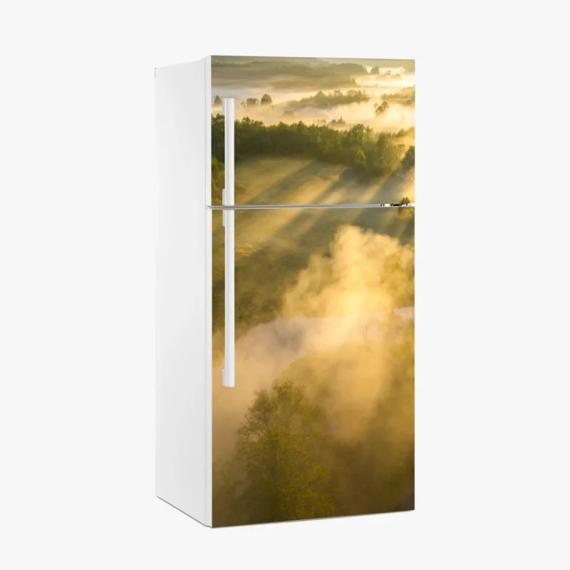 Fridge sticker golden morning over a misty river