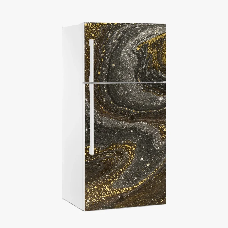 Fridge sticker gold and black marble swirl abstract