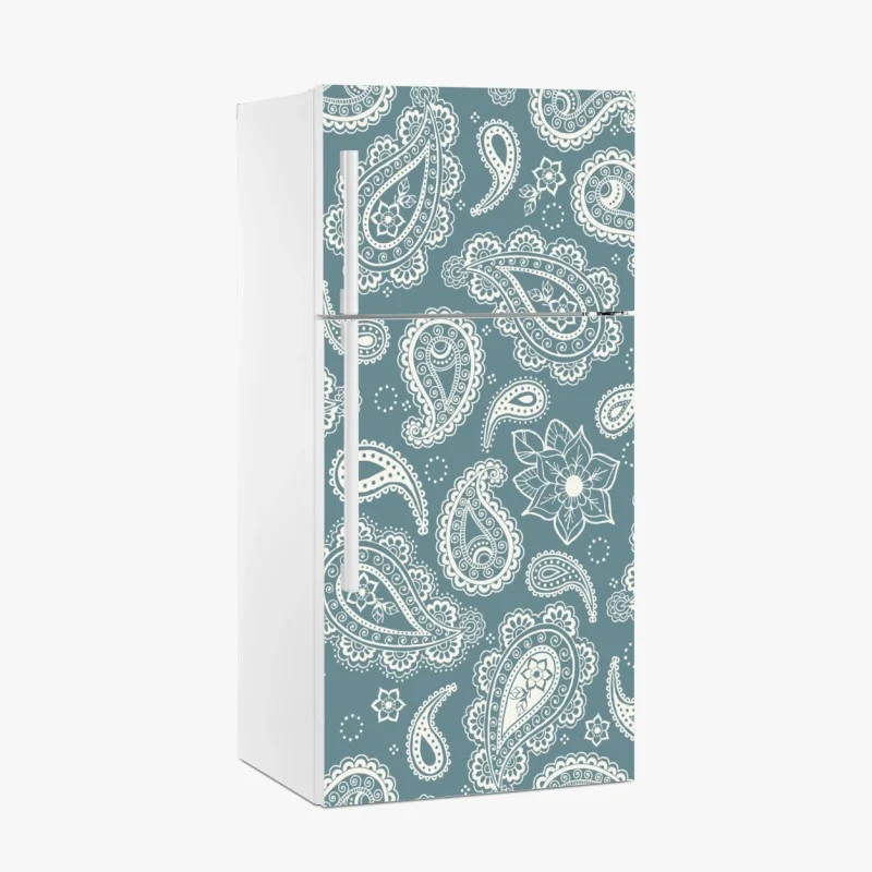 Fridge sticker teal paisley ornamental pattern