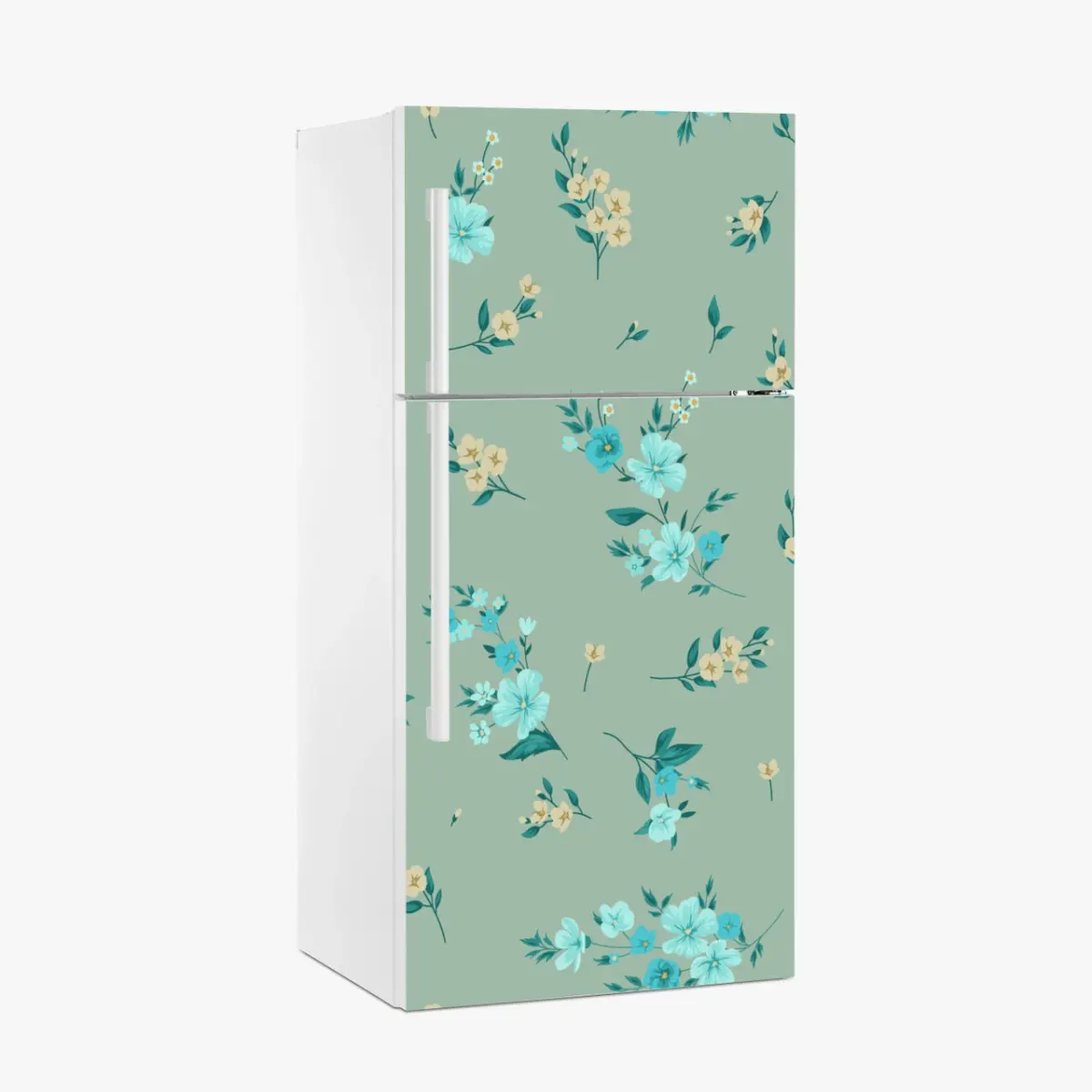Fridge sticker turquoise floral pattern on sage background • Wallissimo® Fridge sticker turquoise floral pattern on sage background • Wallissimo®