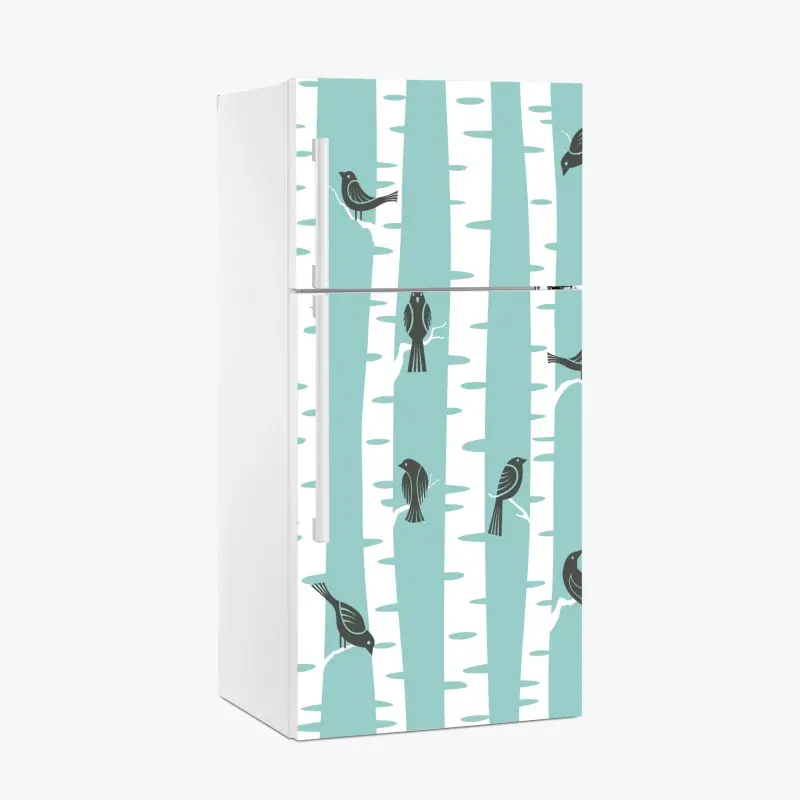 Fridge sticker turquoise birch forest with birds