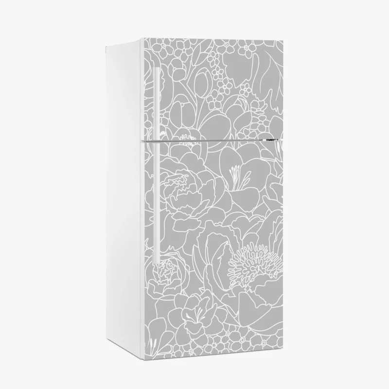 Fridge sticker subtle gray floral line art