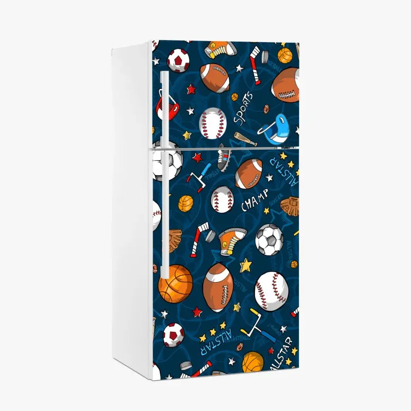 Fridge sticker playful sports pattern on navy background