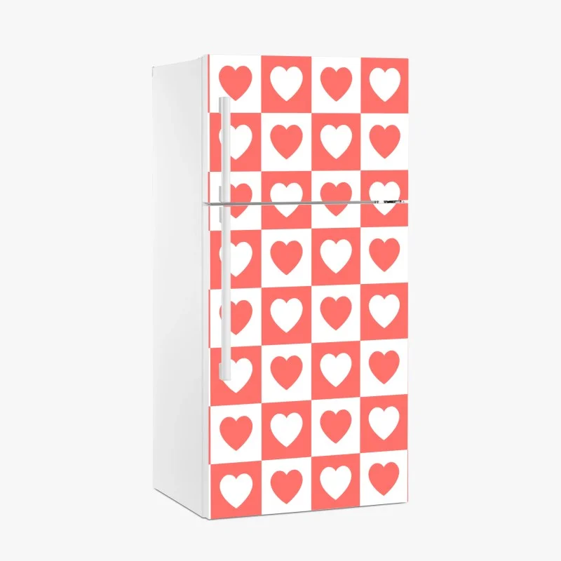 Fridge sticker pink heart checkerboard pattern