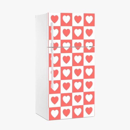 Fridge sticker pink heart checkerboard pattern • Wallissimo®