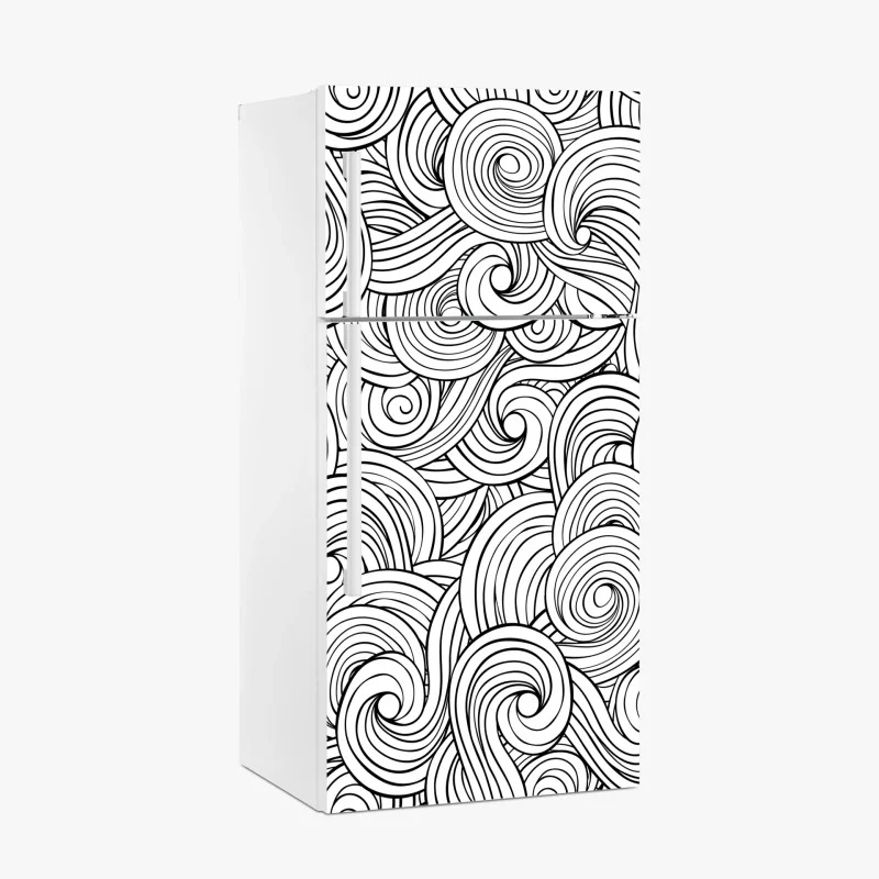 Fridge sticker black and white swirl pattern