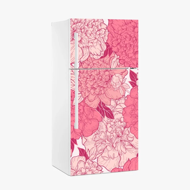 Fridge sticker pink peony floral pattern