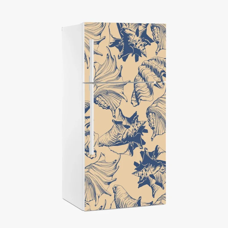 Fridge sticker nautical seashell pattern in blue and beige
