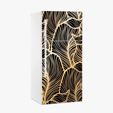 Fridge sticker golden leaf pattern on black • Wallissimo®