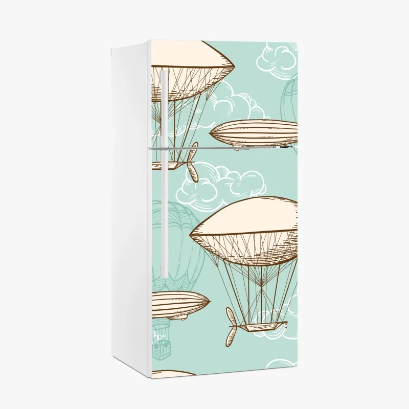 Fridge sticker vintage airship and hot air balloon pattern