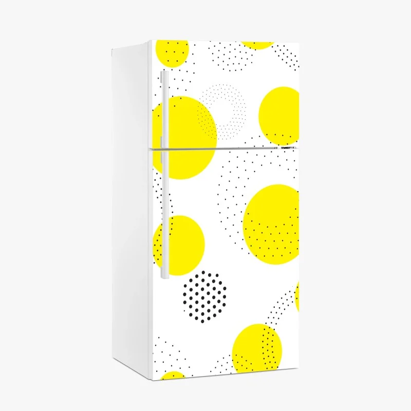 Fridge sticker bright yellow polka dot pattern wall art