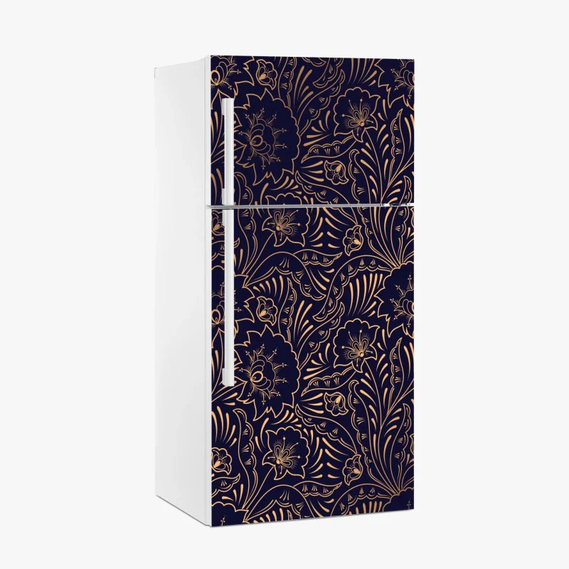 Fridge sticker gold floral ornamental pattern on navy background