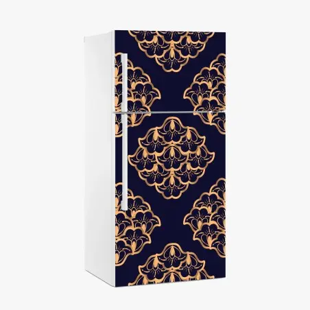 Fridge sticker luxurious gold damask pattern on deep navy • Wallissimo®