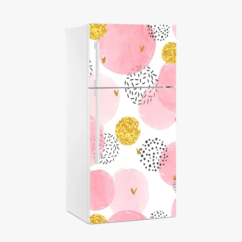 Fridge sticker pink watercolor circle pattern with gold accents