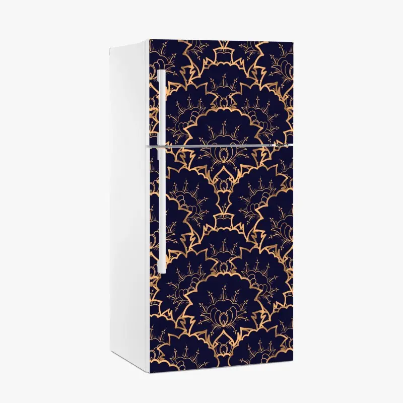 Fridge sticker luxury gold floral pattern on navy