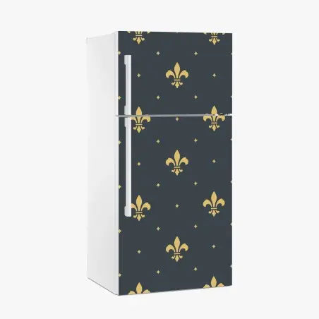 Fridge sticker gold fleur-de-lis seamless pattern on dark background • Wallissimo®