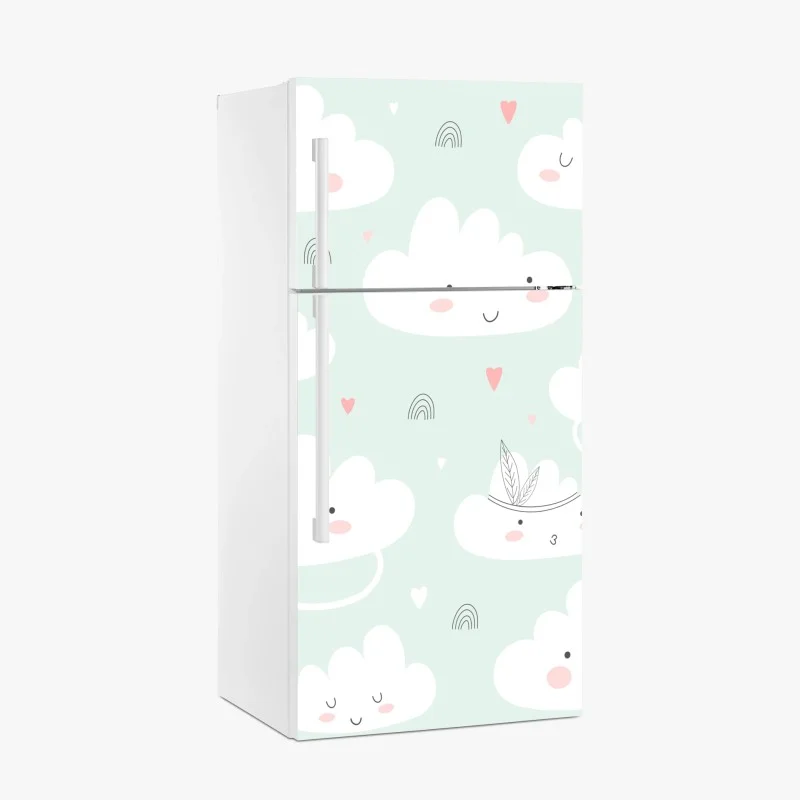 Fridge sticker smiling clouds pastel nursery pattern