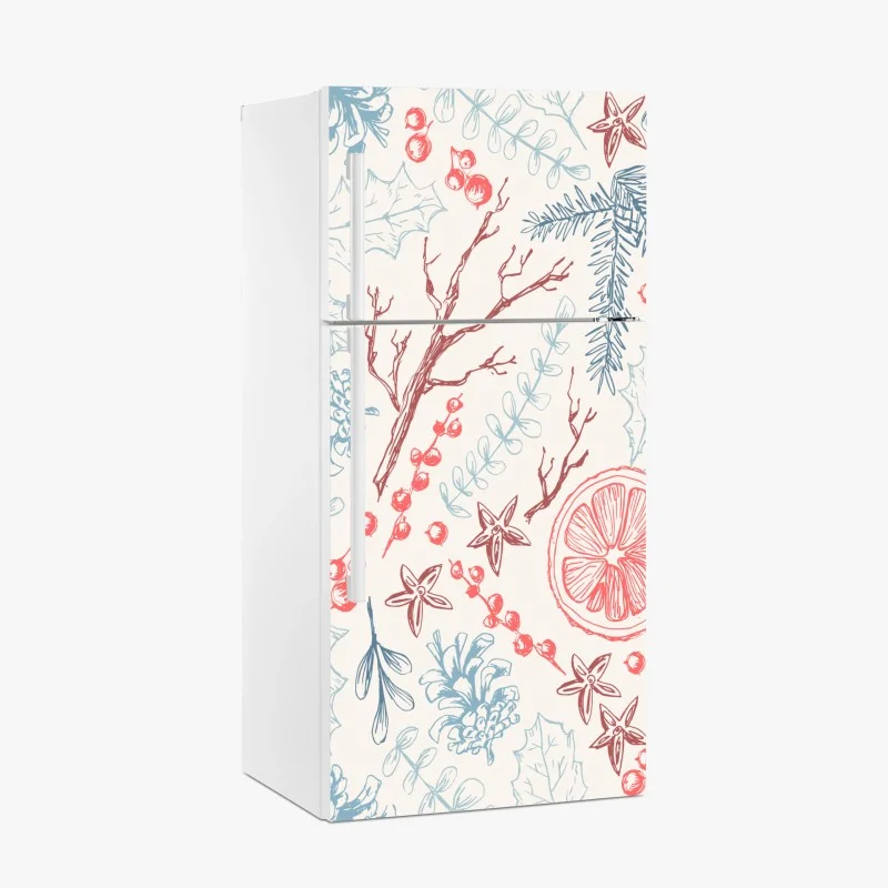 Fridge sticker hand-drawn winter botanicals pattern