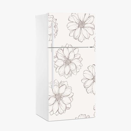 Fridge sticker delicate line flower pattern on beige • Wallissimo®