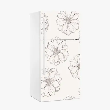 Fridge sticker delicate line flower pattern on beige • Wallissimo®