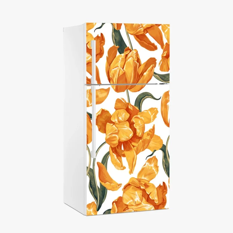 Fridge sticker vibrant orange tulip pattern