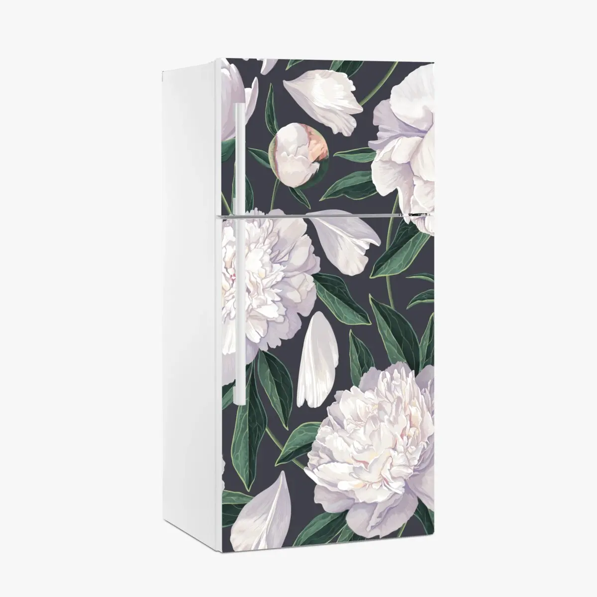 Fridge sticker white peony floral pattern on charcoal background ⁕ Wallissimo® Fridge sticker white peony floral pattern on charcoal background ⁕ Wallissimo®