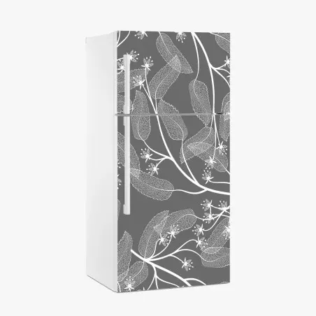 Fridge sticker delicate white leaves on gray background • Wallissimo®