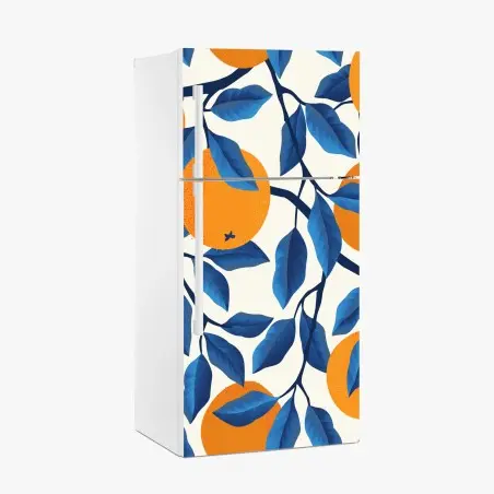 Fridge sticker bold orange and blue citrus pattern • Wallissimo®