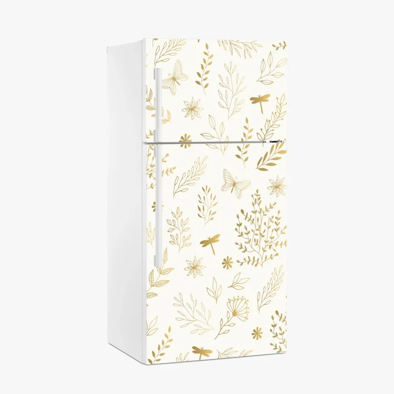Fridge sticker golden botanical seamless pattern