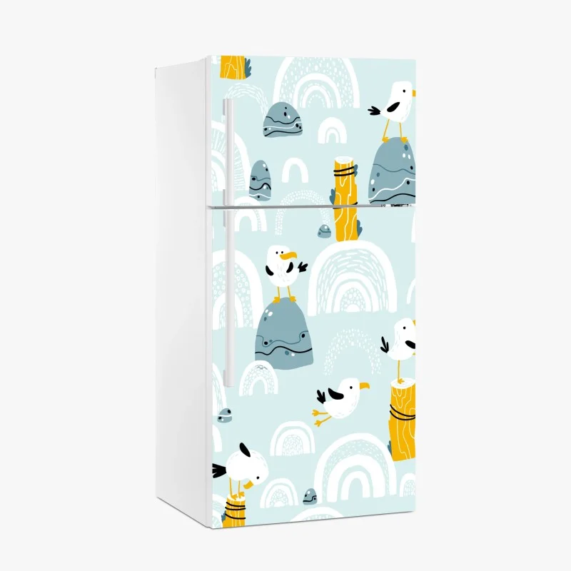 Fridge sticker playful seagulls on pastel arches