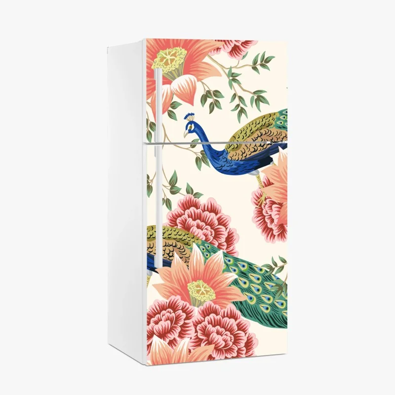 Fridge sticker elegant peacock floral wallpaper pattern