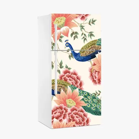 Fridge sticker elegant peacock floral wallpaper pattern • Wallissimo®