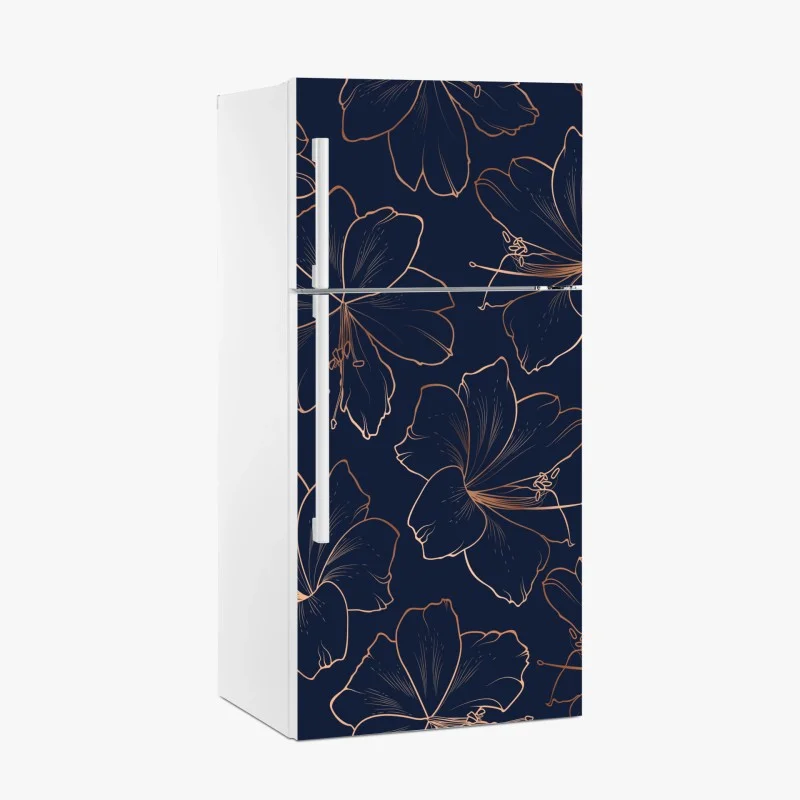 Fridge sticker navy and gold floral line art print