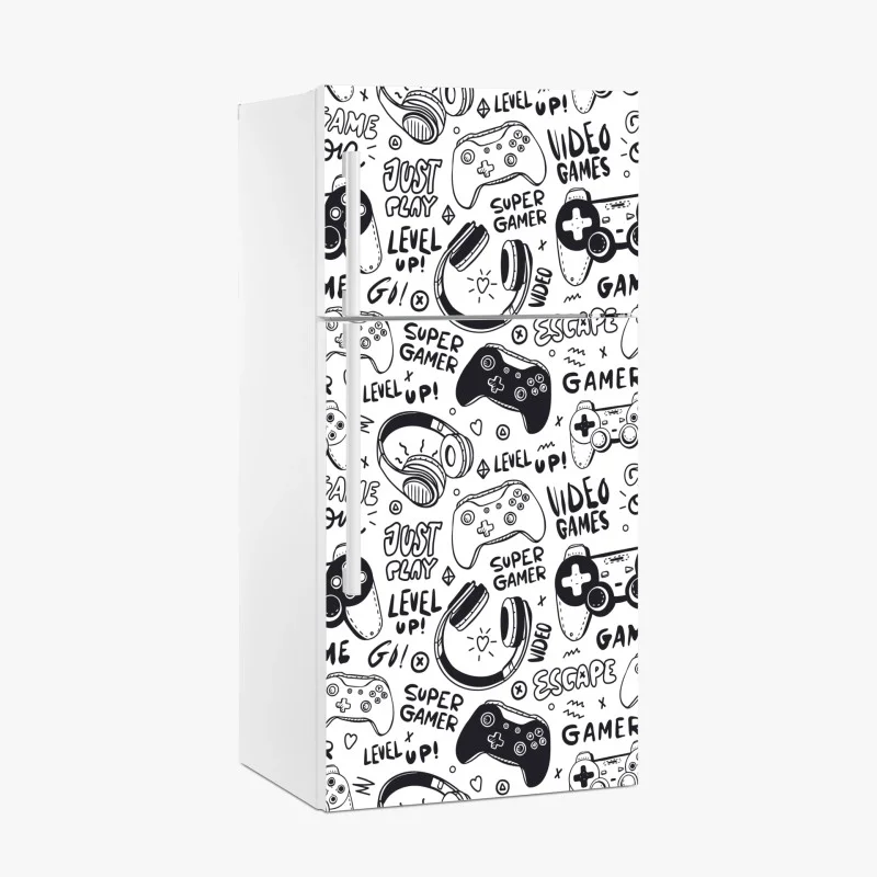 Fridge sticker gaming doodle pattern with controllers