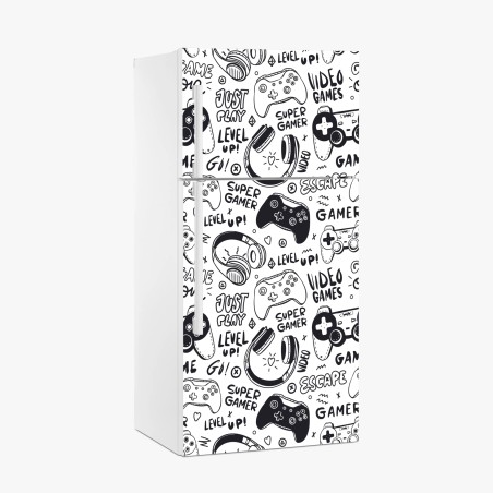 Fridge sticker gaming doodle pattern with controllers • Wallissimo®