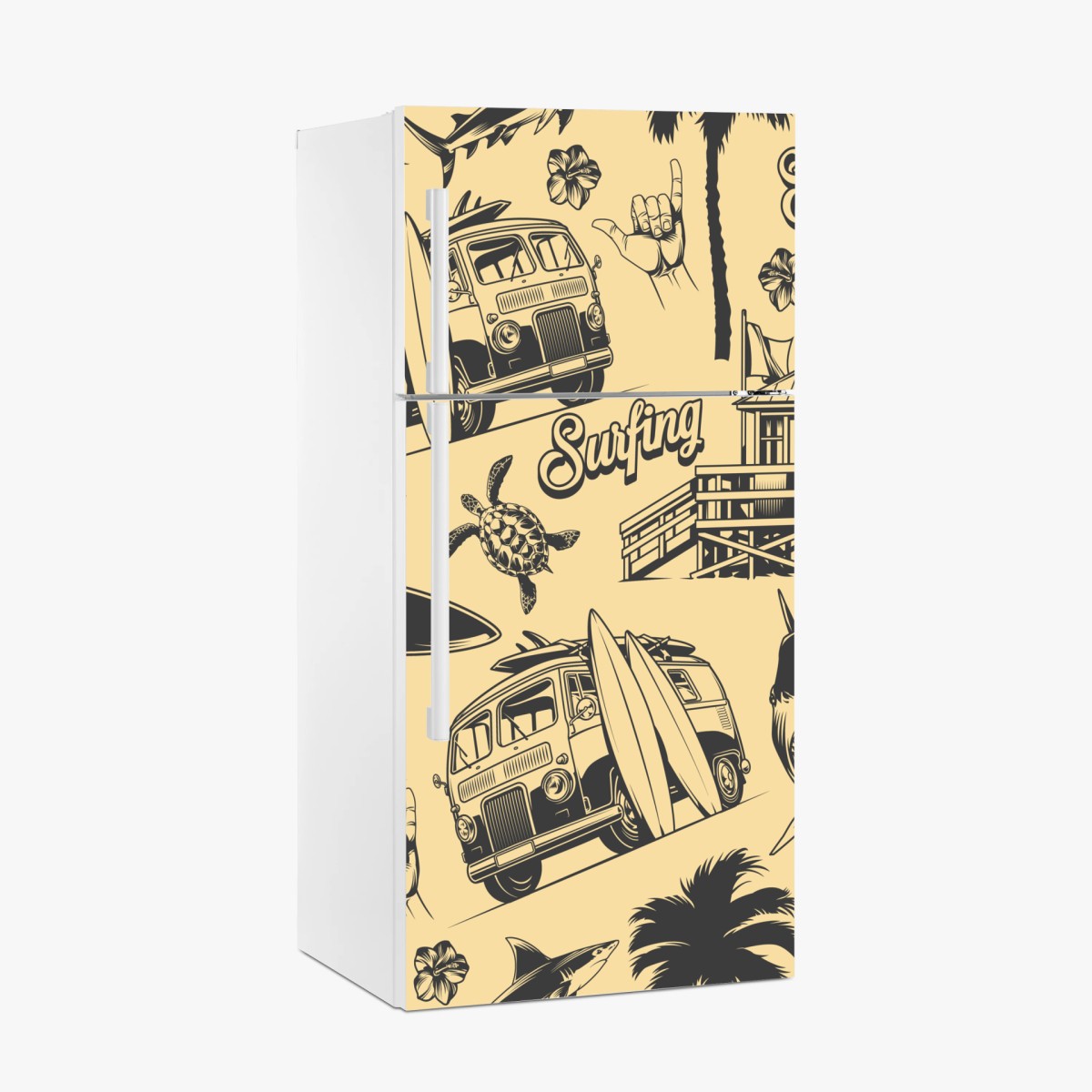 Fridge sticker retro surf pattern with van and waves • Wallissimo® Fridge sticker retro surf pattern with van and waves • Wallissimo®