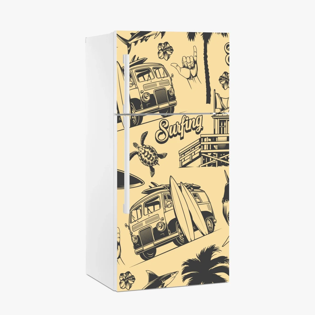 Fridge sticker retro surf pattern with van and waves • Wallissimo® Fridge sticker retro surf pattern with van and waves • Wallissimo®