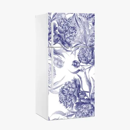 Fridge sticker blue peony floral pattern • Wallissimo®