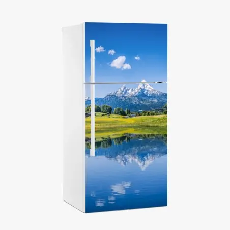 Fridge sticker alpine mirror: serene mountain reflection • Wallissimo®